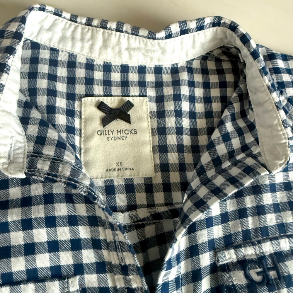 Gilly Hicks Plaid Shirt Button Down Front Navy Blue & White Checkered Size XS - Picture 9 of 17
